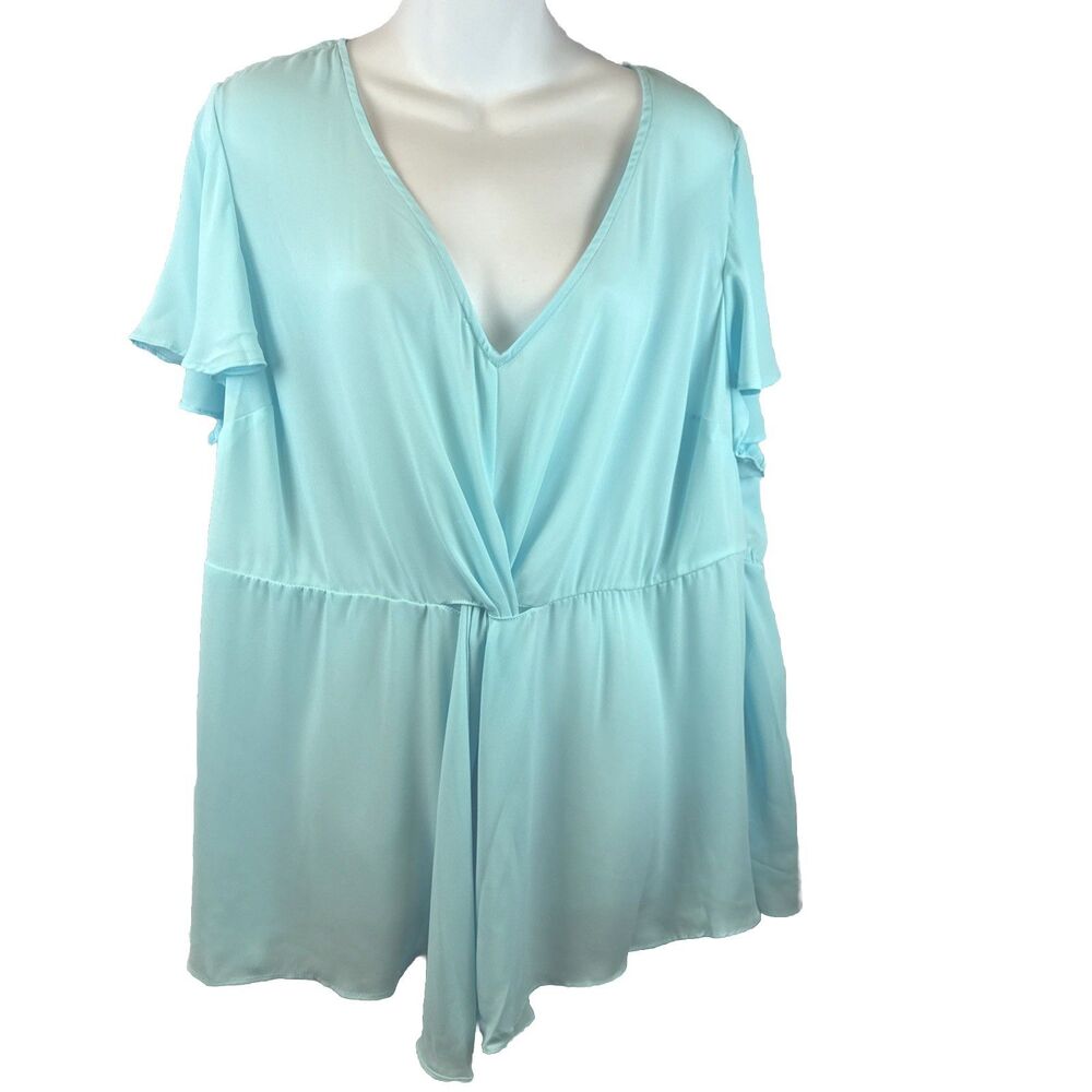 Torrid Georgette Twist  Flutter Sleeve Womans Blouse NWT Size PLUS 2X blue